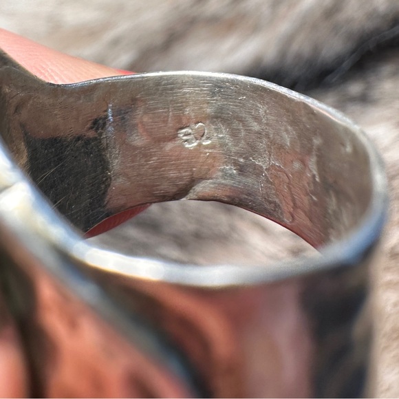 Hammered Sterling Silver & Bronze Bezel Malachite Statement Ring - Picture 5 of 12